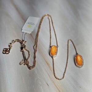 NEW Kendra Scott Rose Gold Necklace- Ellison Y Necklace NWT Orange Pearl